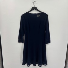 Eliza J Long Sleeve Midi Sheath Dress 8 Navy Blue Mesh Trim Preppy Nautical