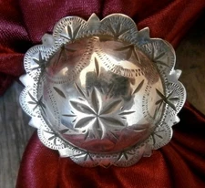 Sterling Silver Engraved 1-1/2 in. Domed Sterling Concho Dark Red Silk Wild Rag