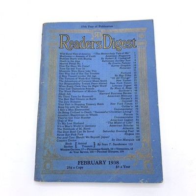 Reader's Digest Magazine February 1938 Vol. 32 No. 190 Historic Articles Digest