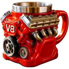 V8/V6 Engine Red Coffee Mug Retro Coffee Mug Personalized Double Wall Car Mug