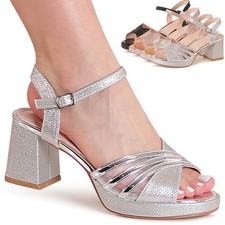 Sandali Riemchen Glitter Per Donne Pumps Alti Peep Toe