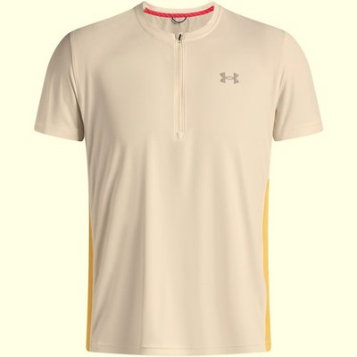 Under Armour Herren 1/4 Reißverschluss Kurzarm Laufshirt Creme Gold Training L Neu mit Etikett