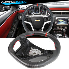 Fits 12-15 Camaro Matte Cf Leather Steering Wheel W Red Stitching Indicator