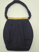 Vintage MCM 1950s Handbags By G.D.K. Ornate Jeweled Frame Clasp Navy Wool