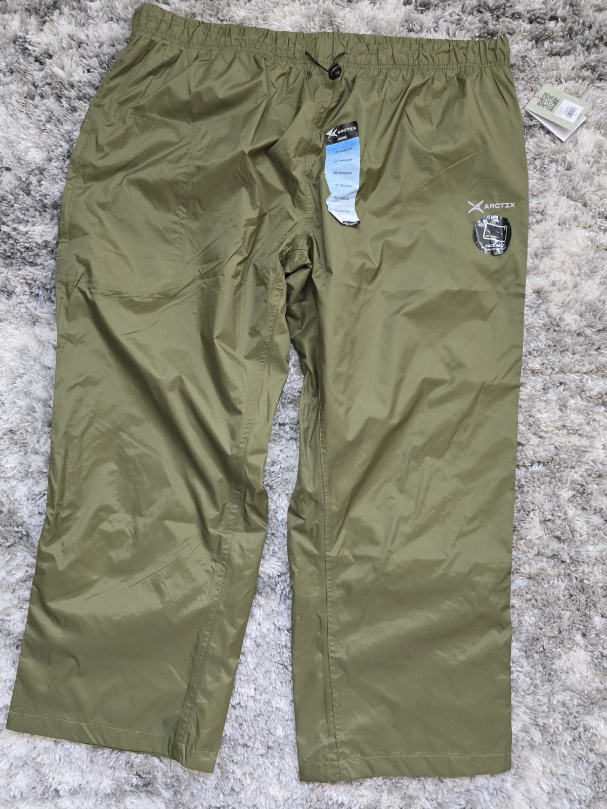 Arctix Rain Pants Men Size 3XL 48X30 Green Nylon Waterproof Elastic Waist NWT