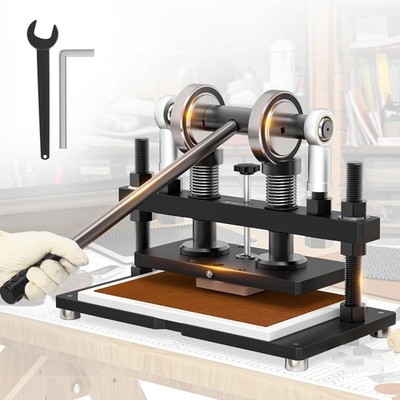Leather Cutting Machine Adjustable Hand Press Die Cutter 10 x 6 Inch Matte Black