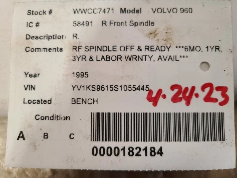 Правый передний шпиндель/кулак для пассажира подходит для 95-97 VOLVO 960 1977962 - Изображение 3 из 3