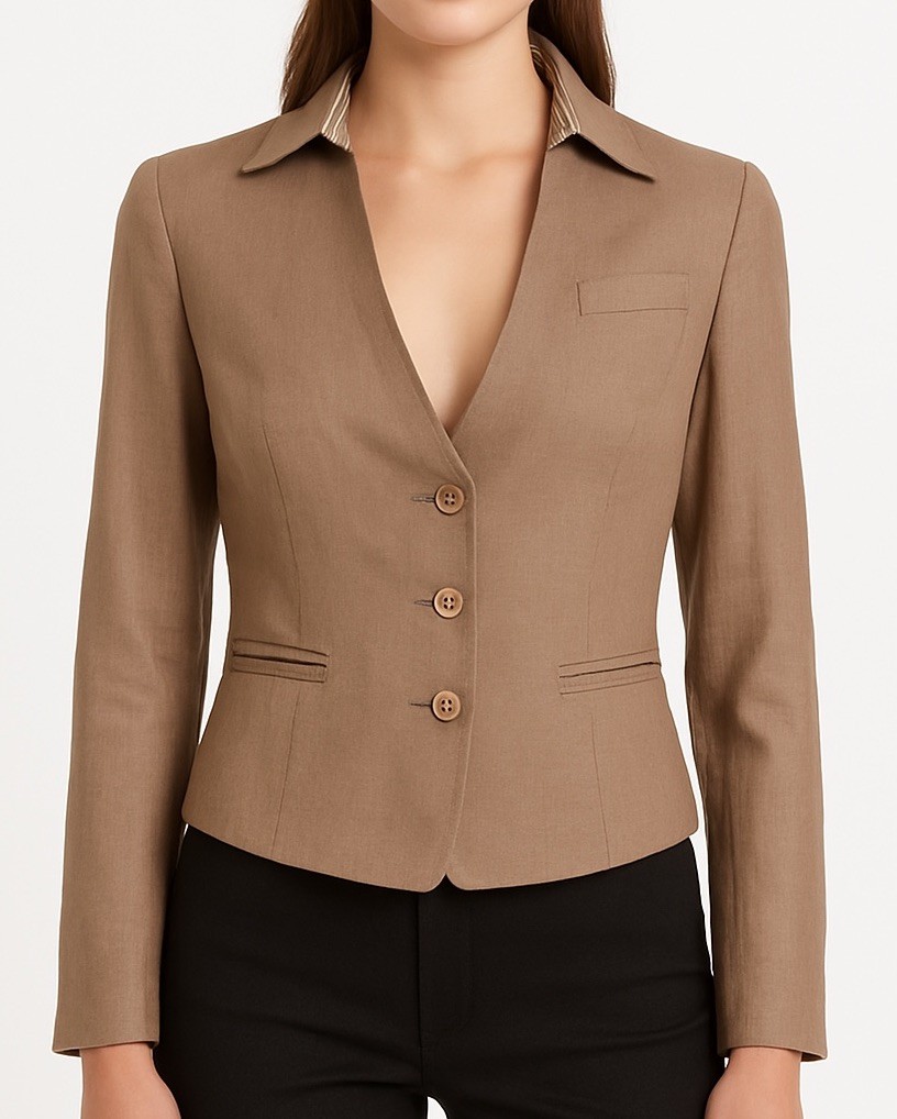 Sao Paulo Chocolate Brown Stripe Collar Linen Jacket New With Tags $299 HC