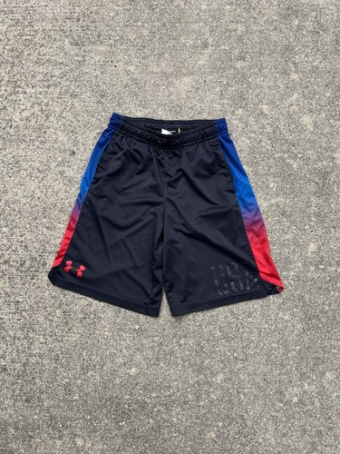 Lot Of 2 Youth Boys Basketball Gym Shorts Under Armour / Nike Black / Red Logo - Picture 11 of 16
