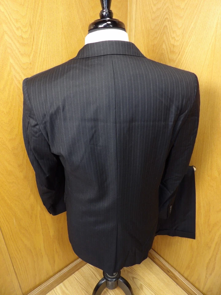 Traje de hombre Hickey Freeman 38r 32 x 30 negro a rayas 100 % lana T-#13 Foto 2 de 4
