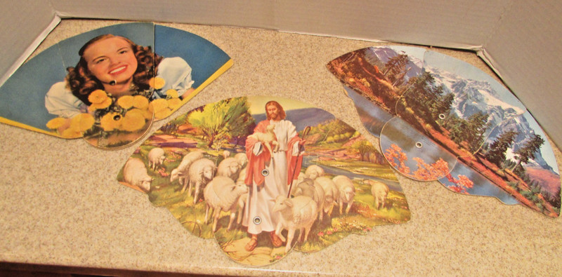 VINTAGE 1950s Advertising Hand Fans - Funeral Homes + Food Market - Indiana Town