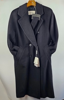 MAX MARA Madame 101801 Belted Black Wool Long Coat New & Authentic