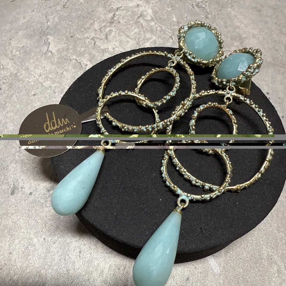 Pendientes de clip de péndulo DANIELA DE MARCHI en latón Portofino y amazonita nuevos con etiquetas Foto 3 de 4