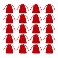 20pcs Flocked Drawstring Bag 2.8 x 3.5 Inch Jewelry Pouches Gift Bags, Red