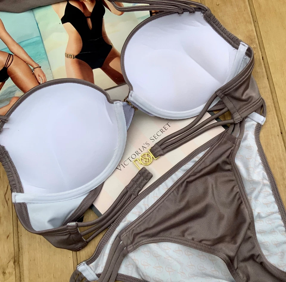 Bikini Victoria's Secret Rosa/Gris Bombshell Halter Tirantes 34A, 34B, S, M Foto 4 de 4