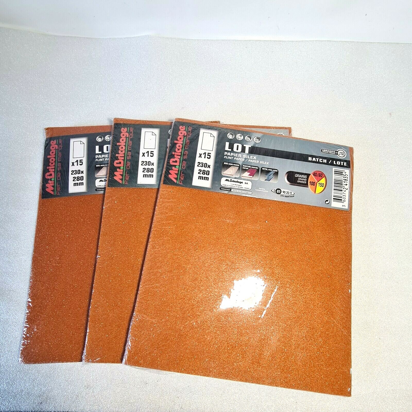 Papier silex grain divers lot de 45 feuilles abrasives 230 x 280 mm