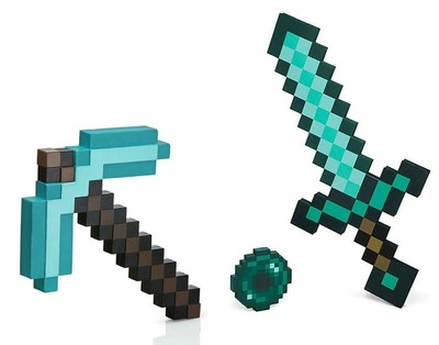 Thinkgeek Minecraft Foam Diamond Sword Ender Pearl And Pickaxe Adventure Kit 847509031773 Ebay