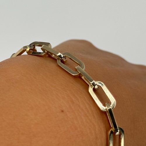 10k Yellow Gold Solid Handmade Paper Clip Chain Bracelet 7" 6.7mm 15.2 grams - Picture 9 of 12