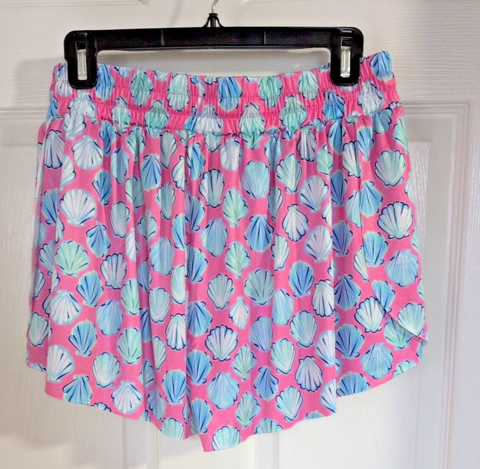 Simply Southern Pink/Blue Flowy Running Athletic Shorts L Cover Up Shell Print - Image 4 of 4
