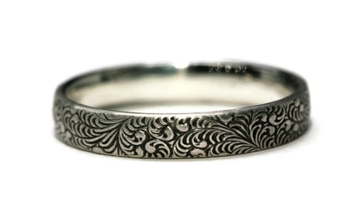 925 Sterling Silver Fern Pattern Band