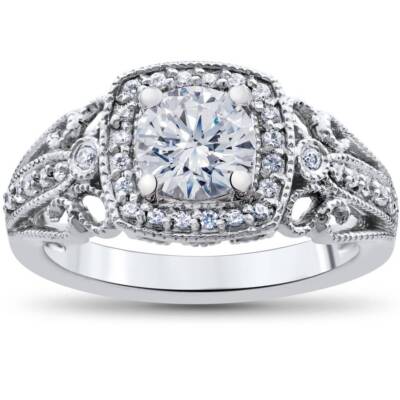 1/3ct Enhanced Diamond Engagement Cushion Halo Ring 14K White Gold