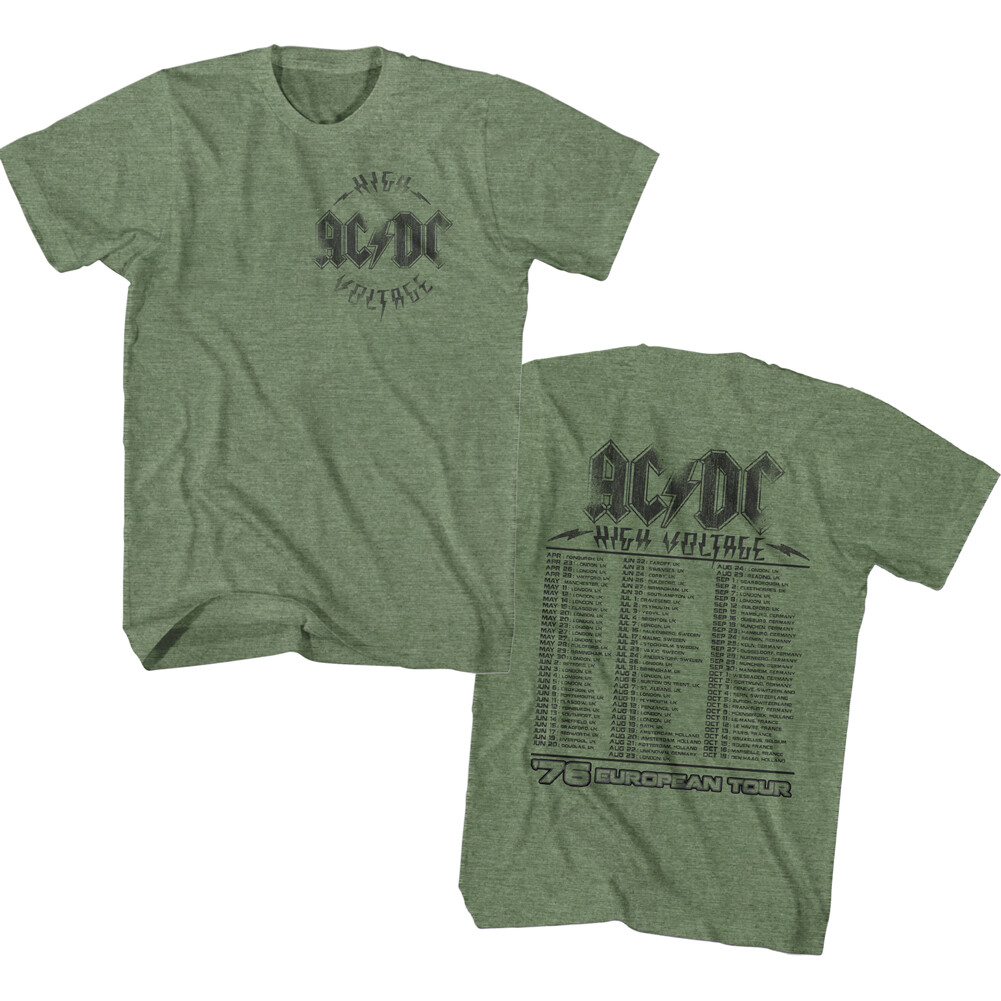 ACDC High Voltage 76 Tour T-Shirt 2 Sided New Military Green