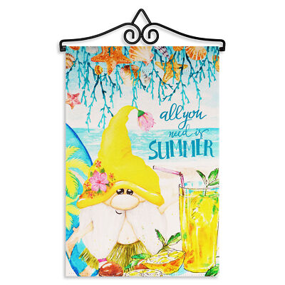 Hanger 14IN & Garden Flag All You Need is Summer Gnome Printed DS Blockout