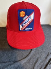 Vtg Shell Rotella T Motor Oil 15W-40 Red Snapback Trucker Hat Cap Patch Mesh HB6