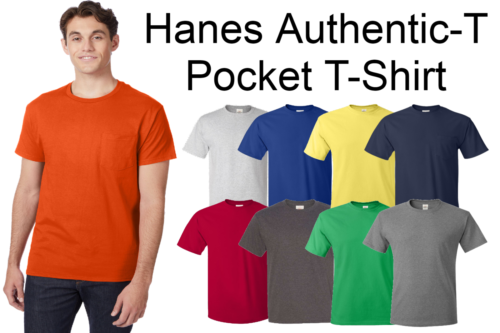 Hanes Men's Authentic-T Plain Crew Neck Short Sleeves Pocket T-Shirt 5590 - Picture 1 of 37