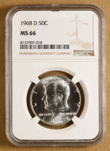 1968 D Kennedy Silver Half Dollar NGC MS66