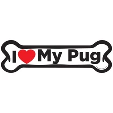 I Love My Pug Dog Bone Car Magnet - 2x7 Dog Bone Auto Truck Decal Magnet