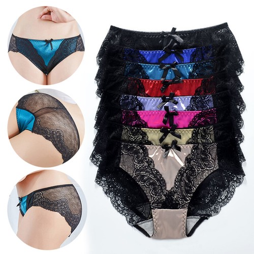 Women Silk Satin Lace Seamless Panties Briefs Lingerie Underwear Knickers M-2XL - Picture 2 of 19