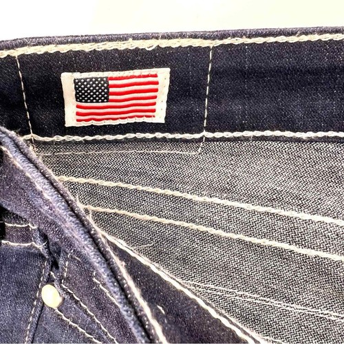Jeans svasati True Religion Joey vita bassa dettaglio perlato cuciture intrecciate taglia 27 lavaggio scuro - Foto 6 di 9