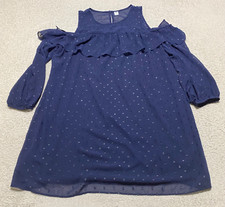 Old Navy Womens Large Dress Blue Textured Chiffon Sheer Cold Shoulder Lined