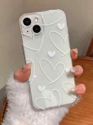 Süß Herz Klar TPU Handy Hülle Vollständige Abdeckung für iPhone 16 15 14 13 12 Samsung