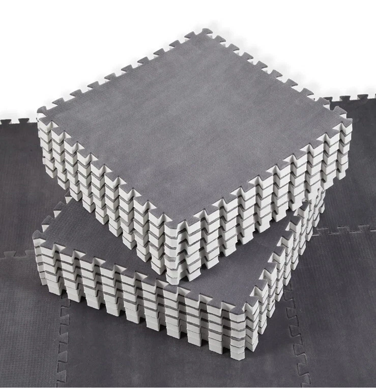 smabee Fuzzy Interlocking Carpet EVA Foam Mats Squares 12 Pcs Gray Rug Kids Mat