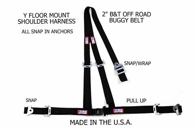 RJS 3 PT B & T 2'' Y FLOOR MOUNT SNAP IN HARNESS BUGGY BELT BLACK 4000701