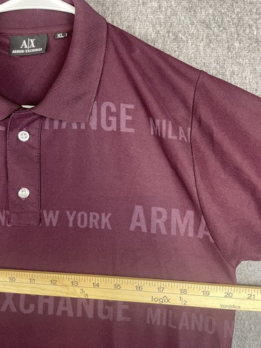 Armani Exchange Shirt Boys XL Burgundy Letter Print Short Sleeve Polo - Picture 5 of 6