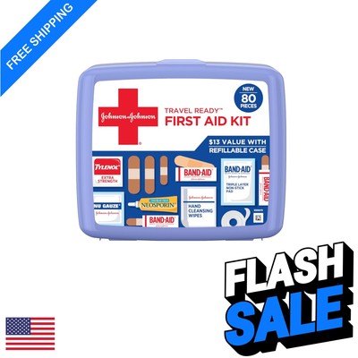Johnson & Johnson 80-Piece Travel First Aid Kit for On-The-Go Minor Wound Care