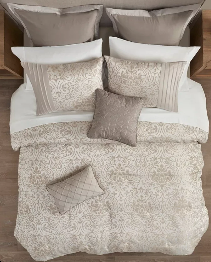 Madison Park Maisie Khaki 12 Piece Jacquard Comforter Set w Bed Sheets King - Image 2 of 4