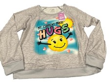 Justice Pajama Set 8 Top Pants Long Sleeve Gray Split Back Current Mood Hugs