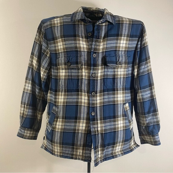 Basic Edition Lined Button Down Plaid Blue, White… - image 1