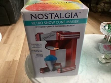 Nostalgia Snow Cone Maker Red Retro Stainless Steel Cutting Blades Reusable Cup 