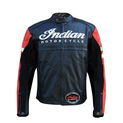 Men's Indian Black & Red Motorcycle Jacket Genuine Cowhide Leather Biker Jacket - Picture 3 of 3