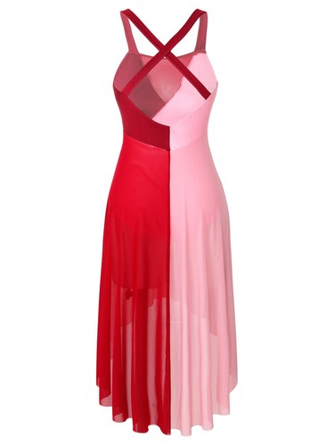 Women Lyrical Modern Contemporary Dance Criss Cross Flowy Mesh Split Long Dress - Picture 43 of 51