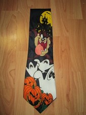Halloween vintage black neck tie, 1996 Looney Toons, w/Taz the Tasmanian Devil