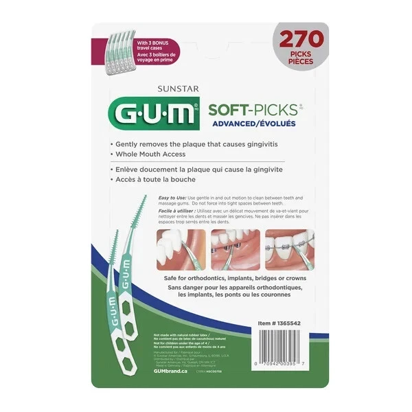 G.U.M. Palillos de dientes avanzados Soft-Picks 270 selecciones con 3 estuches de viaje adicionales Foto 2 de 4