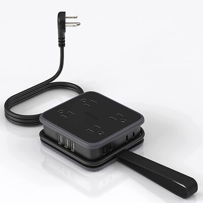 Ultra Thin Flat Plug Power Strip with Multi Outlet 3 USB Port 5FT Extension Cord