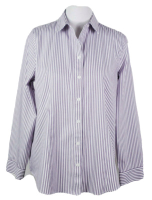 NWOT~Chico's~Sz 0 /4-6~Purple Striped No Iron COOLMAX All Season Button Up Shirt