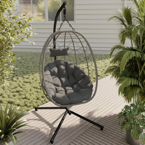 Summit Single Hanging Egg Swing Chair With Cushions for Indoor Outdoor Lounge - Picture 3 of 25